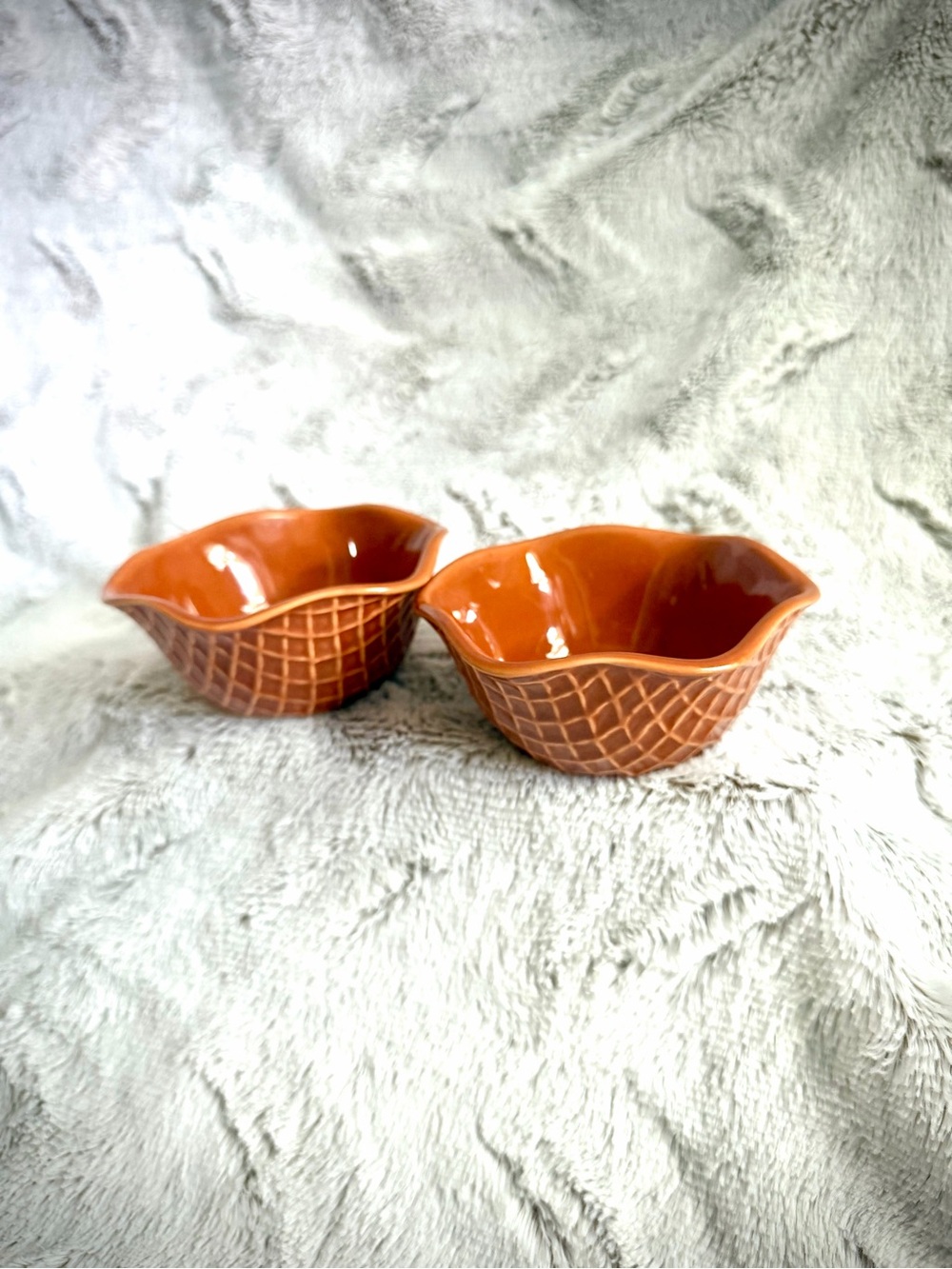 Houston Harvest Waffle Cone Design Ceramic Ice Cream Bowls - Set of 2